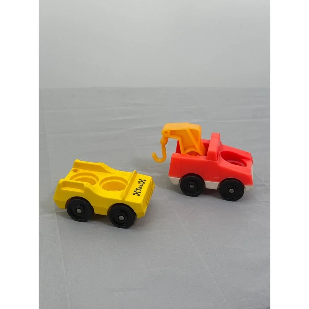 Vintage Fisher Price Little People Vehicles Yellow Taxi Red Tow Truck